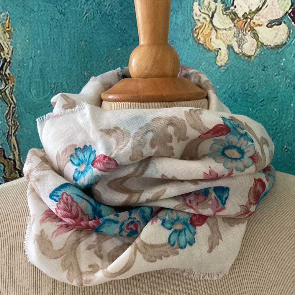 Vintage Square Scarf Pastel Colors Made in Japan by Gertex Appx 30x30”